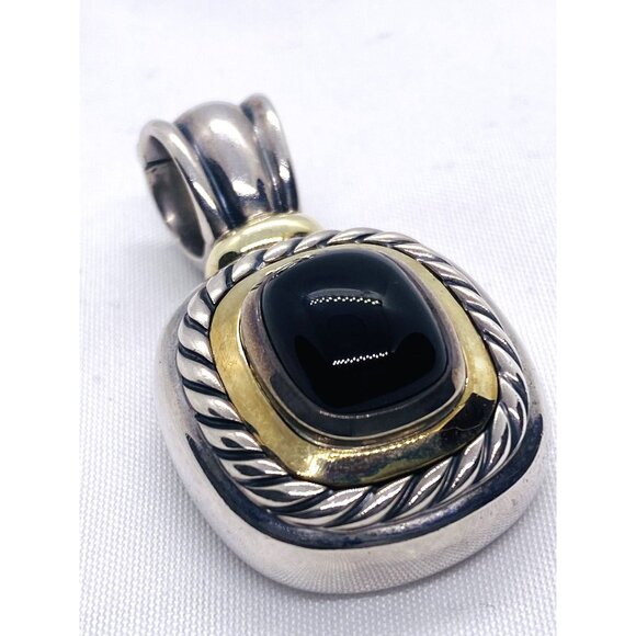 David Yurman 925 Silver 585 Gold Black Onyx Iconic Albion Enhancer Pendant 18.9 - Picture 2 of 7